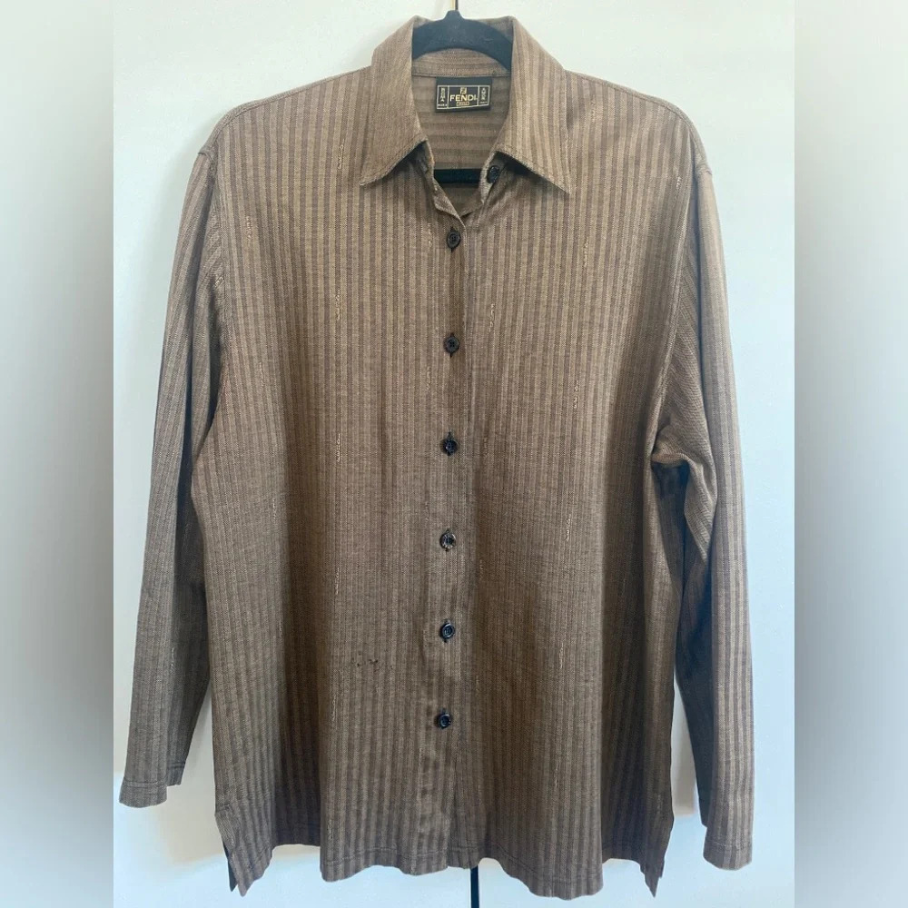 FENDI Vintage Brown Men’s Button Down Shirt Size Medium